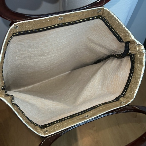 Vintage Lady's Pride Gold Croc Embossed  Folding Lucite Double Handle Tote Bag - Picture 11 of 11